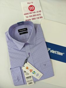 [Việt Tiến Sale] Sơ Mi Dài Tay - Slim Fit  - Vạt Bầu - Họa tiết hình thoi trên nền tím - size 39 (lẻ size)