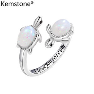 Kemstone Womens Turtle Ring Simulated Opal adjustable Rings Jewelry gift