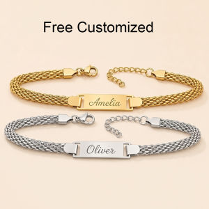 Custom Bracelets for Men Women Name Date Initial Quote Engraved Personalized Bracelet Stainless Steel ID Bracelets