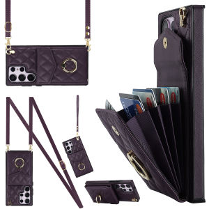 Card Case For Samsung With Diagonal Strap Lanyard Cards Slot Case Leather Case With Card holder Wallet Bag Case With Rope Mobile Phone Shell For Samsung Galaxy S23 Ultra S23 Plus S24 Ultra S23 FE S22 Plus S21 Ultra S20 FE Note10 Plus Note20 Ultra Cover