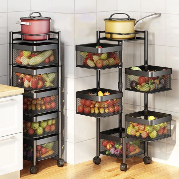 Rotating Basket Storage Rack Kitchen Vegetable Fruit Spice Organizers ...