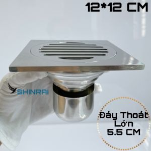 Phễu Thoát Sàn Thoát Nước Nhà Tắm Đúc Nguyên Khối Dày 6m ( 12*12 Cm - Đáy Lớn INOX 5.5 Cm )