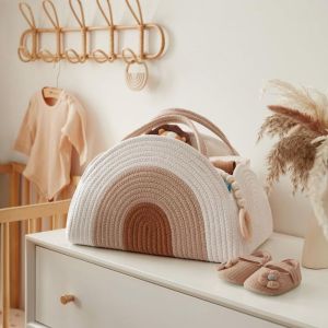 BESTOUR Woven Cotton Rope Baby Diaper Organizer Large Capacity Newborn Essentials Diaper Basket  Portable Diaper Storage Bag