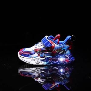 Boys LED Shoes Autumn Childrens Mesh Casual Sports Shoes Cartoon Breathable Light Blue Shoes Sneakers Size 27-37