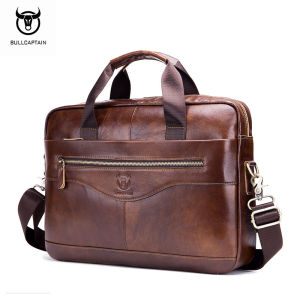 BULLCAPTAIN leather briefcase portable shoulder business bag 14.7 inch laptop bag