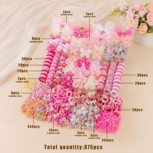 MYTHIS 875Pcs/Set No Hurt Hair Girls Hair Accessory Set Butterfly Shape Swallowtail Bow Bow Hair Clip Set High Elastic Hair Tie Set Princess Gift Set