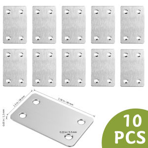 10Pcs Silver Flat Mending Plates 60mm*38mm 304 Stainless Steel Brace Straight Mending Joining Plates Metal Straight Brackets for Fastening and Fixing Reinforced Furnitures