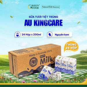 Thùng 24 Hộp Sữa tươi tiệt trùng AU KingCare nguyên kem không đường 200ml - Sữa Úc nguyên chất 100% nhập khẩu chính hãng.