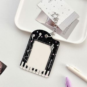 DISTILLATIONSTORE82RE9 Musical Note Piano Kpop Photocard Holder With Keychain 3-inch Card Case PU Idol Photos Protective Cover