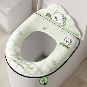 PRETTY With Backrest Puppy Pattern Toilet Seat Cover Cartoon Zippered Toilet Seat Protector Washable Thickened Soft Toilet Seat Pad Bathroom