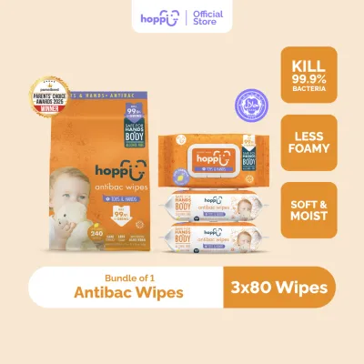 [Upgraded Formula] Hoppi Premium Baby Antibacterial Wipes (80 Wipes x 3 Packs)