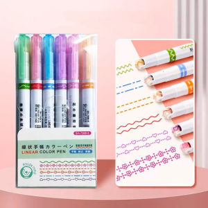 Flower-Shaped Curved Ballpen Manuscript Special Handbook Highlighter Wave Marker 6pcs set!