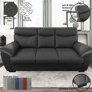 Elegant Contemporary Water-Resistant 3-Seater Sofa with Zig Zag Spring Seat and High-Resilience Cushion