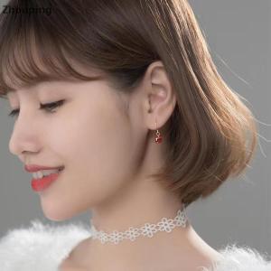 【ZP】 Flash Sale Cute 1Pair Korean Style Exquisite Wine Red Zircon Love Heart Dangle Stud Earrings For Women Simple Fashion Ear Hook Party Jewelry