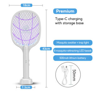 🇸🇬 Ready Stock Electric Smart Mosquito Swatter Dual Modes Manual Lure Type-C Charging Storage Base Battery