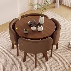 UrbanSpace SG- Solid Wood Round Table Dining Table Chair Set Small Dining Table Reception Coffee Table Balcony Office Condo