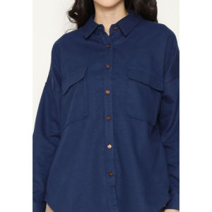 Urban Exchange Ariana Navy Waffle Shirt  - Atasan Kemeja Basic Lengan Panjang