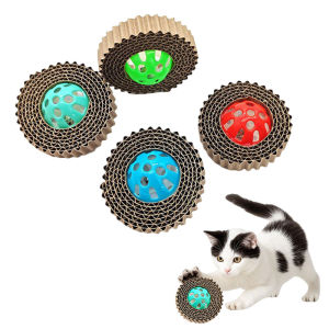 4Pcs Corrugated Paper Cat Toy Balls with Built-in Bells Interactive Cat Toys for Indoor Cats Dental Health and Play Kitten Toys