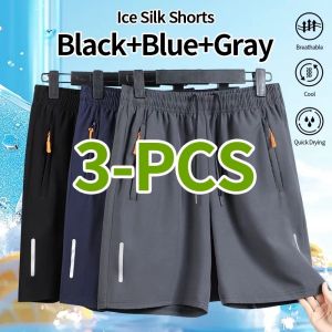 3-PCS Flash Sale Mens Sports Casual Capris Shorts 2025 New Ice Silk Quick Drying Loose Pants Fashion Beach Pants