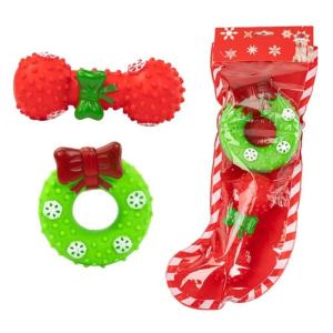 Christmas Dog Toy Giftset for Chewing and Playing Soft Plastic Balls and Rope Biting Resistance Festival Toy for Pet