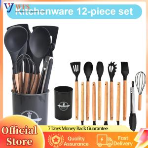 【Flagship】 12Pcs Kitchen Utensil Set Silicone Spatula Set Wooden Handle Cooking Tools Kit Spatula Spoon Brush Whisk Cookware for Kitchen