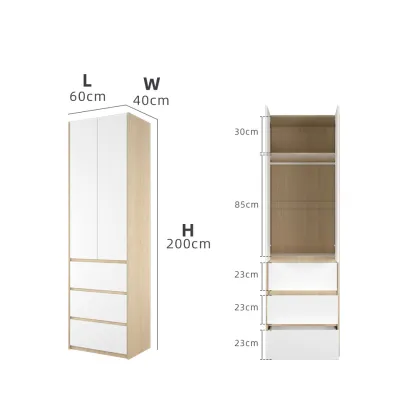 Homelife Home Simple Wardrobe 2 Door Wardrobe with Clothes Hanging Rod And Drawer Furniture Cloakroom Storage Cabinet