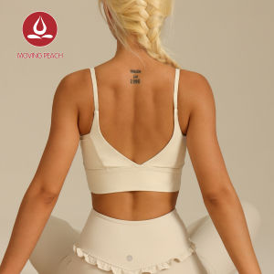 Moving Peach Sports Bra For Women Yoga Top V Back Sports Bra Top Fixed Non-removable Bra Cups Skin-friendly Mousse Feeling Soft Breathable Four-way Stretch Weightless Gym Running Yoga Pilates Dance Daily wear ABV