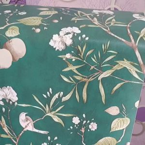 Wallpaper Sticker Dinding Motif Pohon Apel Dasar Hijau Cantik Elegant Cocok Dekorasi Rumah Ruang Tamu Kamar Tidur Kwalitas Premium Tahan Air Minyak Sudah Ada Lem Perekatnya
