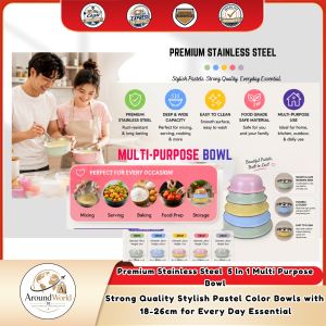 Premium Stainless Steel 5 In 1 Multi Purpose Bowl Strong Quality Stylish Pastel Color Bowls with 18-26cm for Every Day Essential