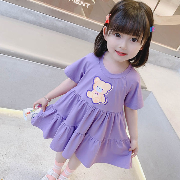 LS Show Baby Girl Cartoon Dress Pleated Skirt Summer A Line Dress Short Sleeve Midi Skirt Age 2 8 year old Dress Pre School Size 90 140cm Lazada