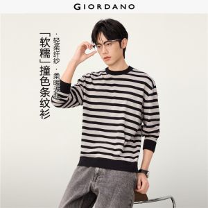 Giordano Men Contrast trim striped sweater Free Shipping 18056006