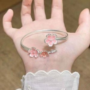 🎀Lacina🎀New Chinese Style Pink Peach Blossom Bangle Niche Light Luxury Retro Bangle Bracelet Versatile