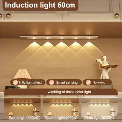 20/40/60CM 3-Color Motion Sensor Led Light Strip Rechargeabe Night Light Bedroom Kitchen