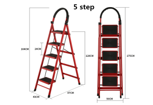 บันไดพับได้ สีแดง บันไดเหล็ก (3-4-5-6 ขั้น) รับน้ำหนักได้ 100 กิโลกรัม บันไดอเนกประสงค์ราคาถูก stepladder