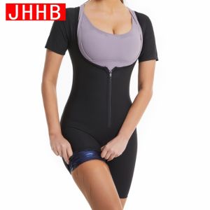 JHHB Sauna Suit for Women Sweat Vest Waist Trainer 3 In 1 Slimming Full Body Shaper Workout with Sleeve Shorts