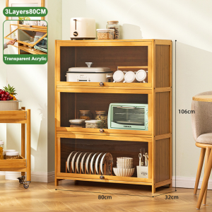 Shira 60/80cm Dining cabinet Kitchen shelf Large Capacity Bamboo Dustproof Storage Rack Moisture-Proof cabinet Loading 500kg