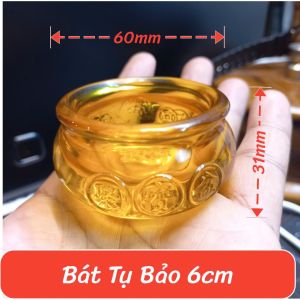 Bát Tụ Bảo Thủy Tinh Lớn Màu Vàng Đường Kính 14cm Trang Trí Phong Thủy SP không bao gồm thỏi vàng