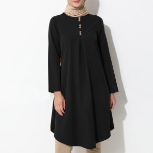 GIRLSHUB 【Ready Stock】Muslim Women Simple Front Button Shirt Long Sleeves Baju Wanita 穆斯林女式简约正面纽扣衬衫长袖