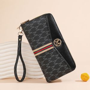 Dompet Panjang Wanita Premium Slot Lengkap Motif 2 Kulit Elegan WA1212B5 Resleting Amarachi Hitam