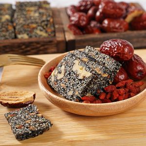 Authentic black sesame walnut cake red date and goji berry soft cake healthy and nutritious cake for women purely handmade cut cake  Black sesame walnut soft cake Nutritional Cake