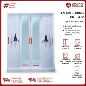 Acero Furniture - Lemari Baju Pakaian Besi Sliding Minimalis 4 Pintu XR425 XR18 XR430 XR402C
