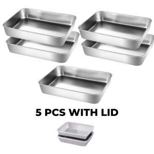 Stainless Steel Square Plate Tray With Lid Rectangular Food Storage Pan Commercial Dish Tray Large Refreshing Lunch Box Container