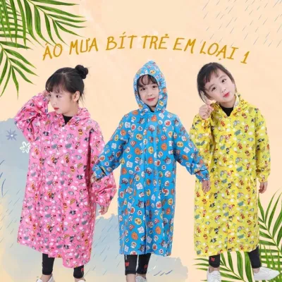 Áo mưa bít vải dù hoạt hình cho bé đi học từ 4-12 tuổi vải dù chống thấm nhiều màu sắc hoa văn đáng yêu cho bé.