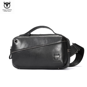 BULLCAPTAIN Waist Bag Mens Genuine Leather Bag Casual Retro Large Capacity Messenger Leather Handbag 7 Inch Mobile Phone Bag