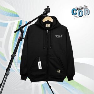 Hedent inv. Sweater Hoodie Zipper Keren Aesthetic Basic Pria Wanita Warna Hitam Lengan Panjang Bahan Fleece Tebal Premium