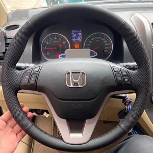 Kaly Hand Stitched Car Steering Wheel Cover for Honda CRV CR-V 2007 2008 2009 2010 2011 DIY Suede&Leather Interior Accessory 5T9N4