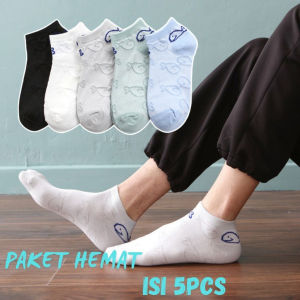 FSKS85 Kaos Kaki Pendek Pria Wanita Ankle Socks Kaos Kaki Semata Kaki Motif Ikan Paus 5 Pcs Random