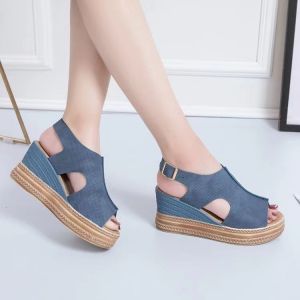 [Free Shipping] New Plus Size Womens Shoes: Platform Thick-Soled Summer Hollow Fish-Mouth Wedge Sandals