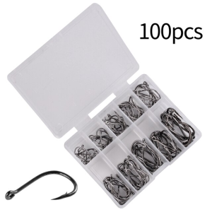 baoda Christmas Gift 100Pcs Fishing Hooks Set Carbon Steel Single Circle Fishing Hook Fly Fishing Jip Barbed Carp Hooks Sea Tackle Accessories
