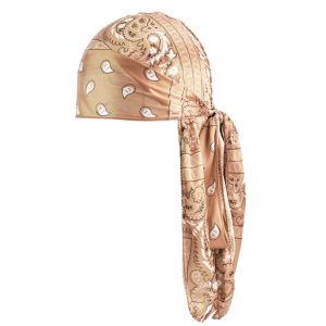 ZYJC Imitation Silk Mens Headscarf Breathable Amoeba Print Hip Hop  Hat Fashion Wave Print Long Tail Pirate Cap Outdoor